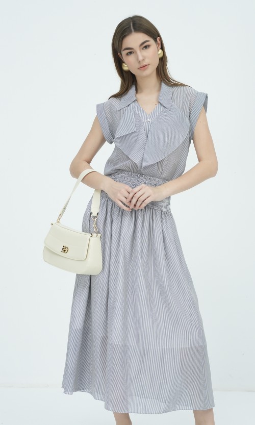 Sixdo SIXDO G-Blue Stripe Raw Flared Skirt